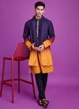 Purple & Yellow Rayon Mens Kurta For Dandiya Night Party