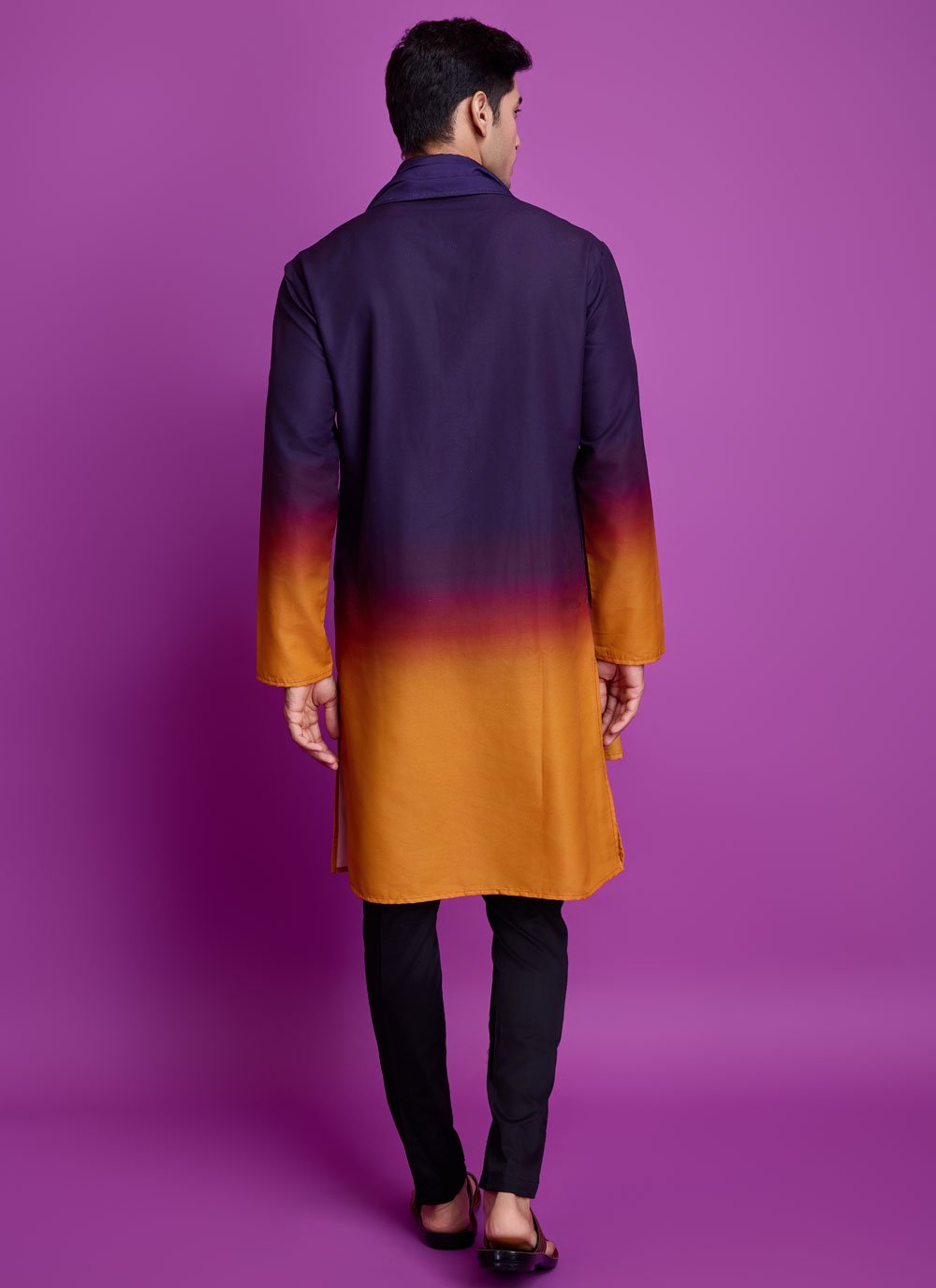 Purple & Yellow Rayon Mens Kurta For Dandiya Night Party