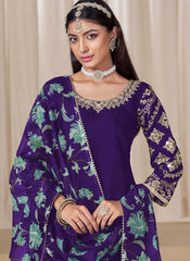 Elegant Purple Dhoti Style Punjabi Suit in Chanderi Silk with Glass Work
