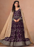 Floor-length 58 inch purple anarkali for wedding guest wear