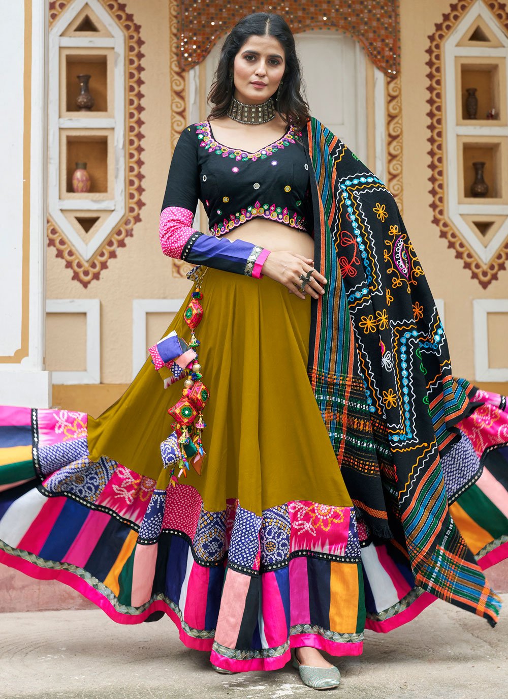 Radiant Fluorescent Green Viscose Rayon Chaniya Choli for Navratri Celebrations