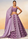 Radiant Lavender Poly Chiffon Indian Ethnic Lehenga Choli with Embroidered Dupatta