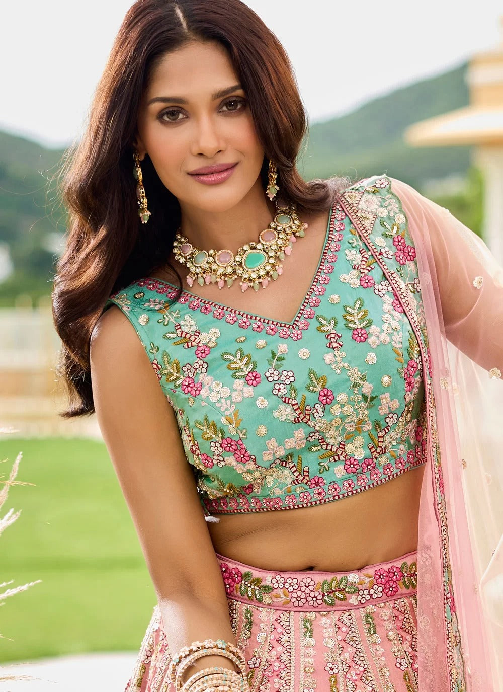 Radiant Pink Tissue Bridesmaid Lehenga