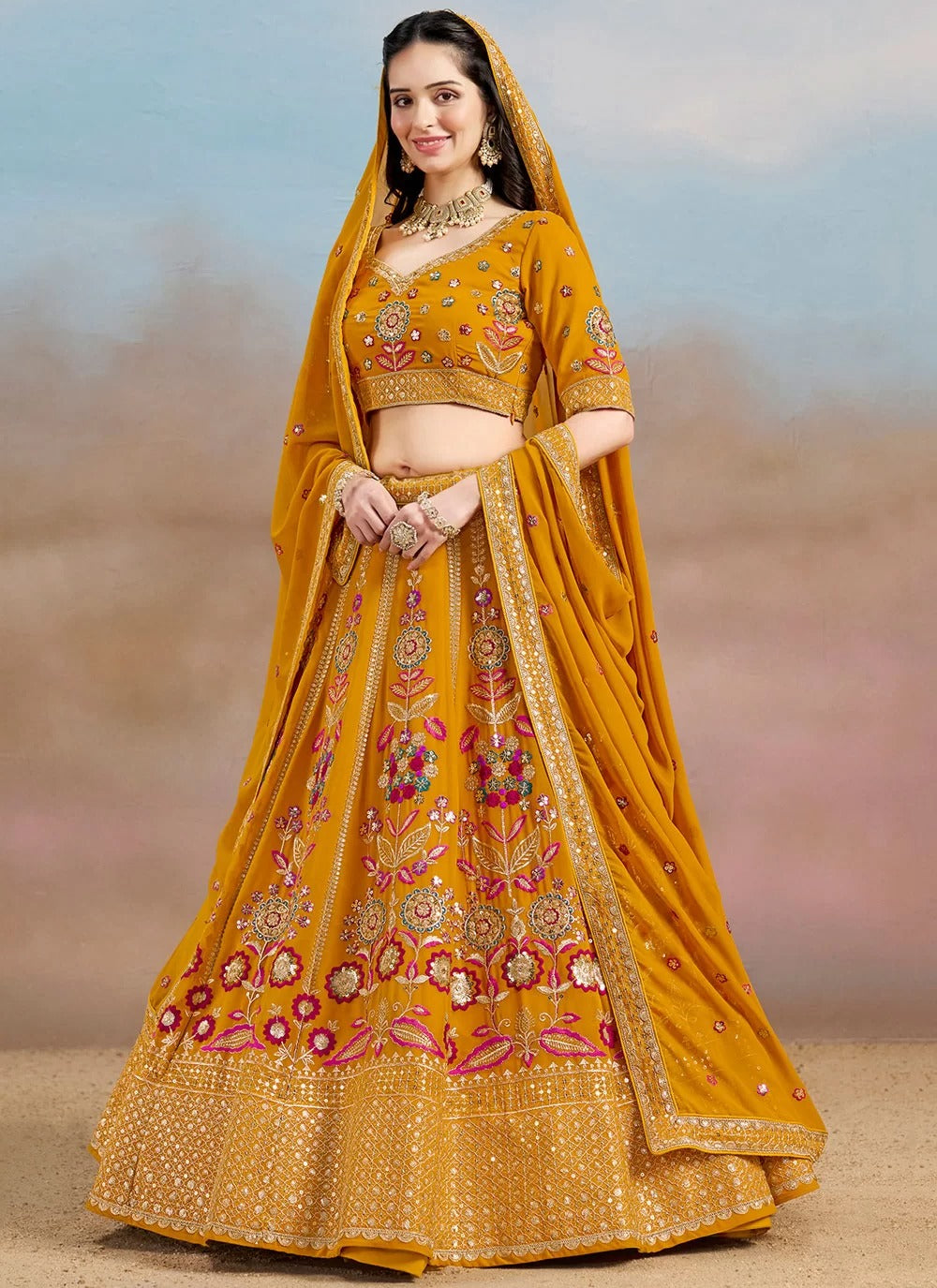 Radiant Yellow Georgette Haldi Lehenga