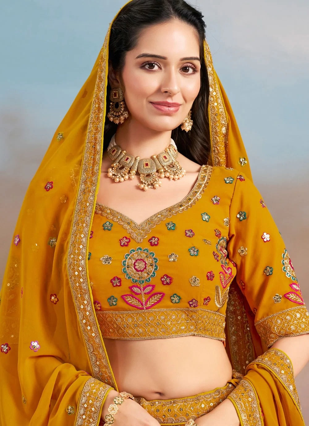 Designer Yellow Embroidered Lehenga for Haldi
