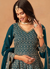 Elegant Rama Faux Georgette Embroidered Palazzo Salwar Kameez Set