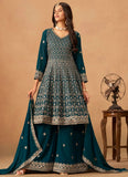 Elegant Rama Faux Georgette Embroidered Palazzo Salwar Kameez

