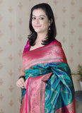 Rama Green Designer Banarasi Soft Silk Saree