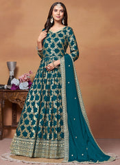 Rama Green Dola Jacquard Zari Work Trendy Indian Anarkali Suit