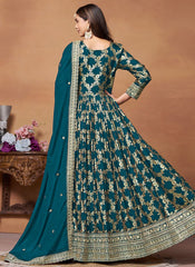 Rama Green Dola Jacquard Zari Work Trendy Indian Anarkali Suit