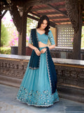 Sky Blue Color Sequins And Embroidery Work With Hotfix Silver Glossy Lehenga Choli