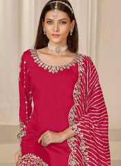 Rani Patiala suit set for women in Chanderi silk with mirror embroidery and organza dupatta