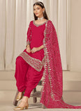 Rani Chanderi Silk Patiala Suit with Mirror Embroidery