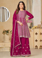 Rani Embroidered Chinon Sharara Salwar Suit for Weddings