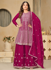 Rani Embroidered Chinon Sharara Salwar Suit for Weddings