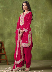 Rani Embroidered Work Chanderi Patiyala Salwar Suit