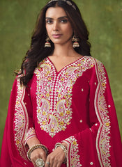 Rani Embroidered Work Chanderi Patiyala Salwar Suit