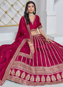 Rani Pink Wedding Guest Lehenga in Art Silk