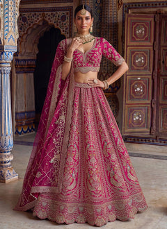 Rani Pink Bridal Lehenga with Peacock Zari Embroidery