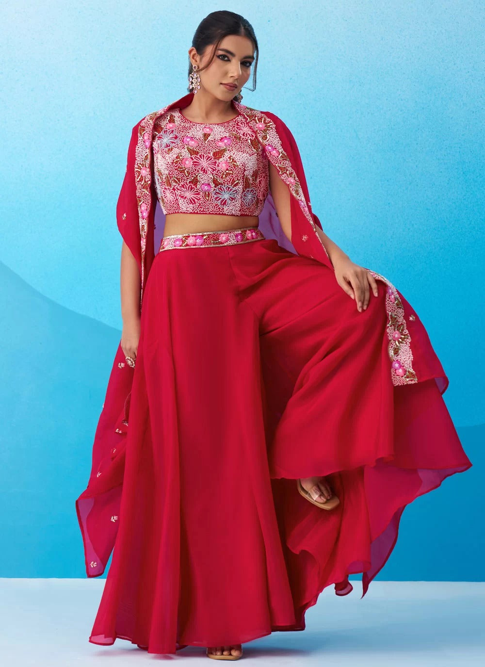 Stylish crepe indo western outfit for festive wedding functions