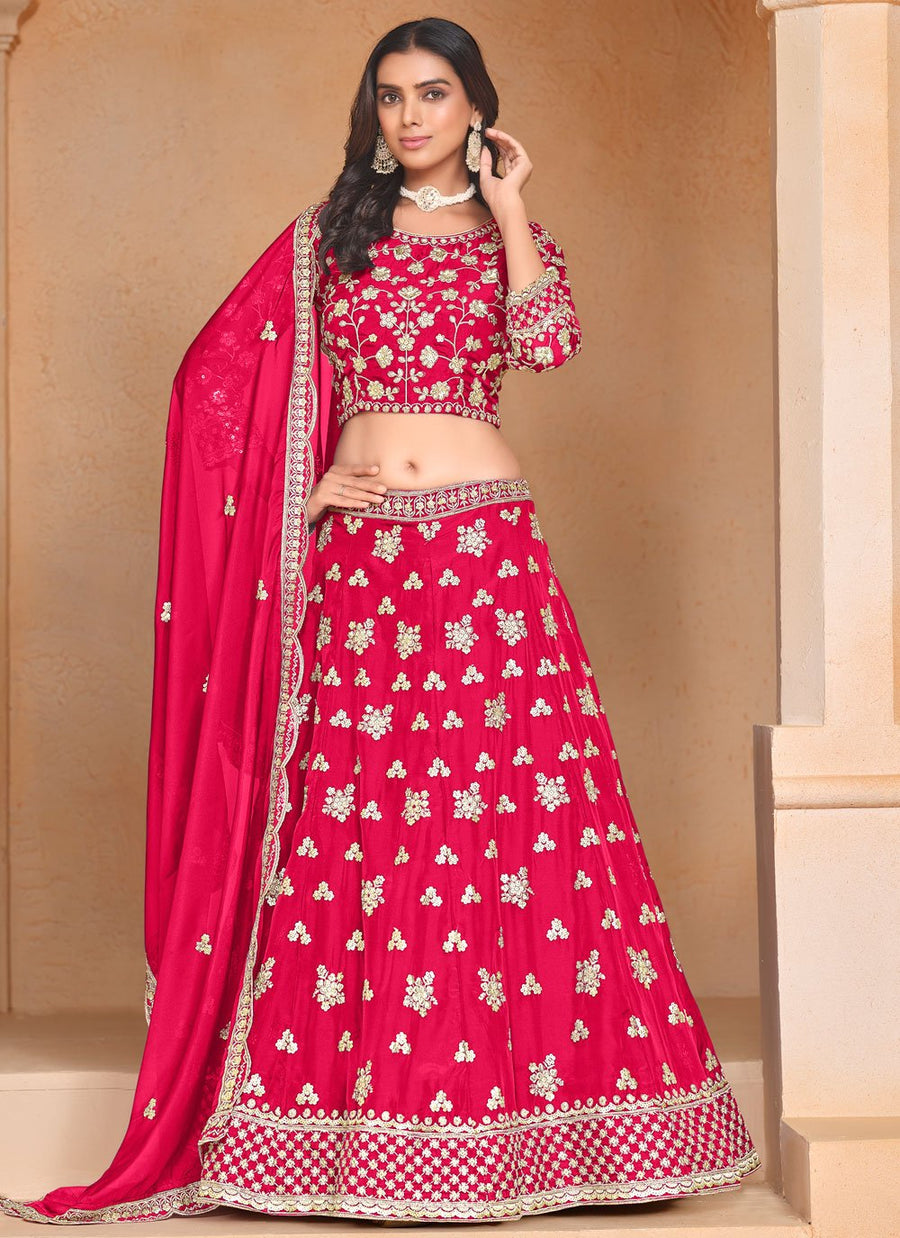 Rani pink organza sangeet lehenga with embroidery work