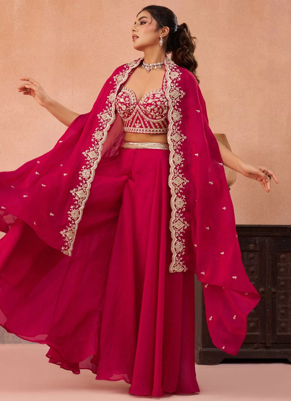 Stylish organza indo western outfit for wedding functions