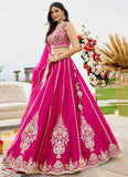 Premium Rani Pink embroidered lehenga with a 4-metre flair and elegant cutwork border.