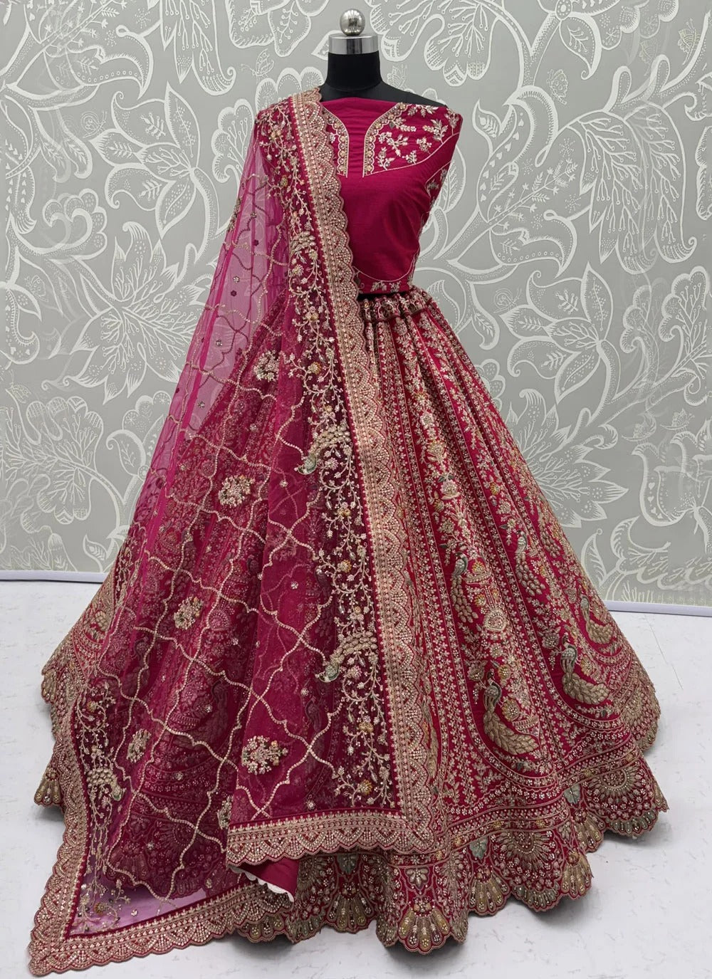 Designer Rani Pink Bridal Silk Lehenga