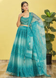 Real mirror work Party wear Blue Lehenga In Organza