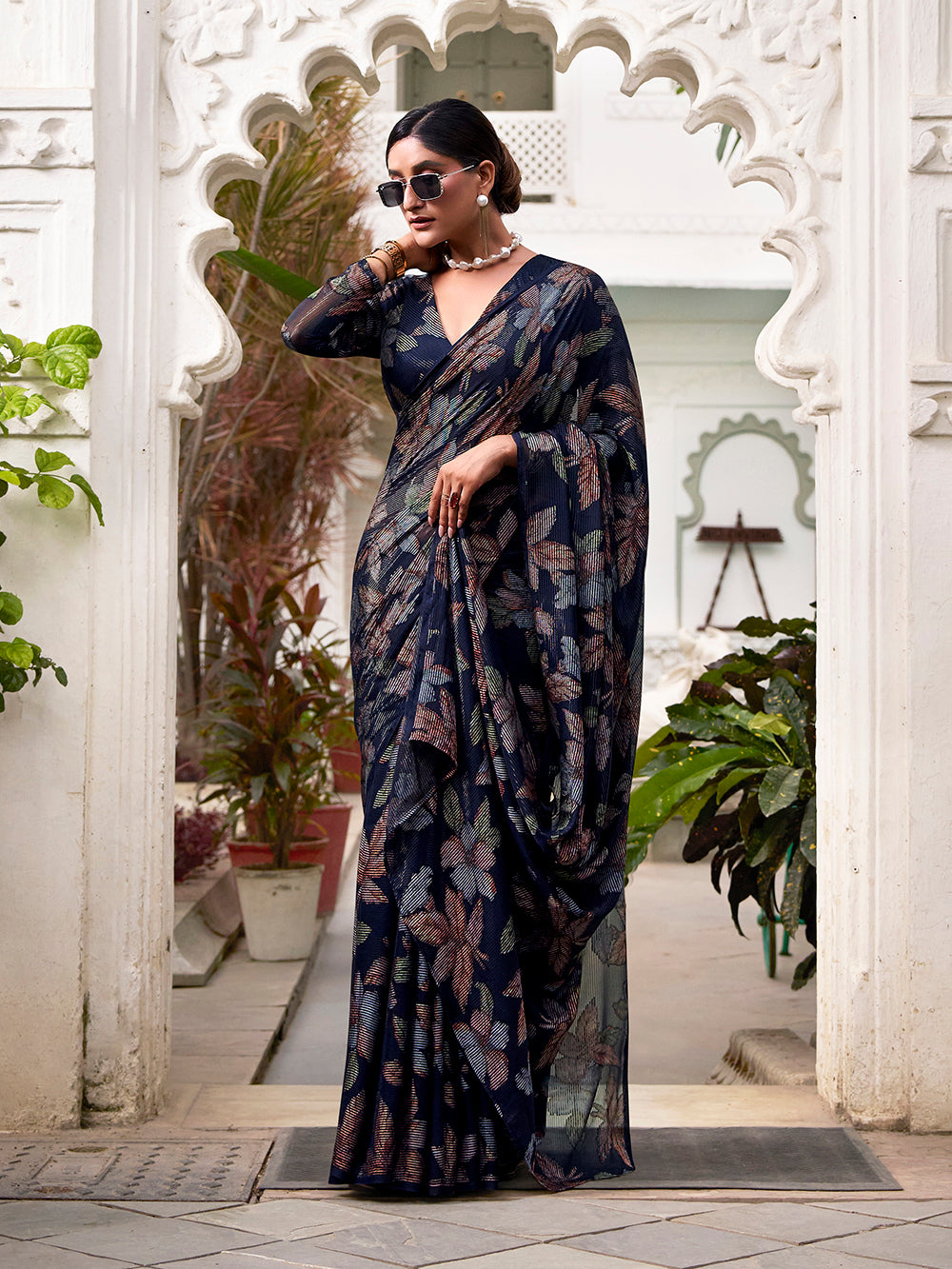 Floral brasso work saree with matching blouse fabric