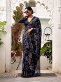 Floral brasso work saree with matching blouse fabric