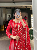 Red Color Leheriya With Lace Touch Up Georgette Gown