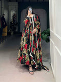 Red Color Floral Printed And Paper Mirror Lace Georgette Gown
