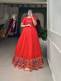 Red Color Zari Weaving Work Jacquard Silk Dress
