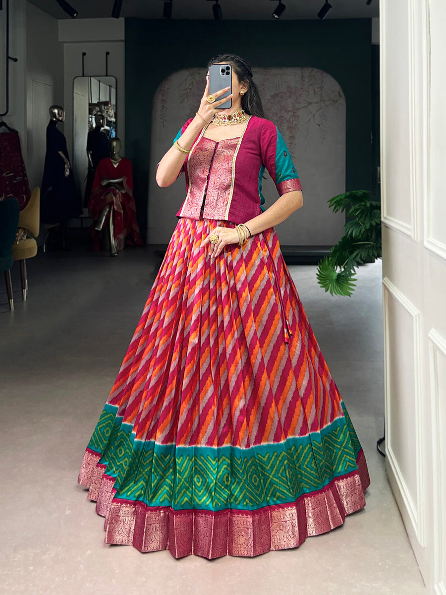 Red Tasar Silk Leheriya Print Co-ord Set