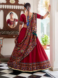 Red festive gamthi print lehenga choli