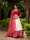 Red Color Patola Print With Tussar Silk Lehenga Choli