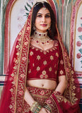 Red Elegant Velvet Lehenga Choli With Fancy Dori & Zarkan Work