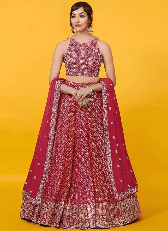 Red Georgette Wedding Guest Lehenga with Zari & Sequins Embroidery