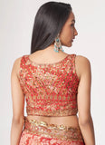 Red Sequins Embroidery Work with Digital Print Saree