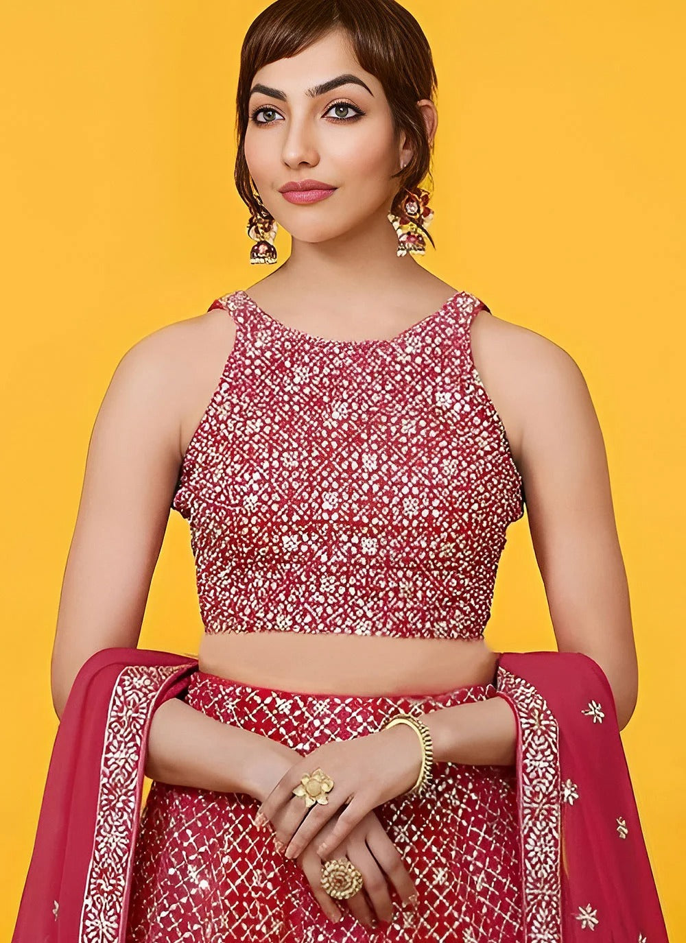 Red Georgette Wedding Guest Lehenga with Zari & Sequins Embroidery