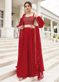Red Sequins Georgette Party Wear Lehenga Choli With Dupatta