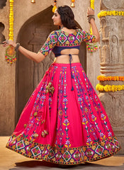 Red Thread Embroidered with all over mirror work Navratri Choli