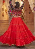 Red Viscose Rayon Mirror Work Traditional Garba Dress