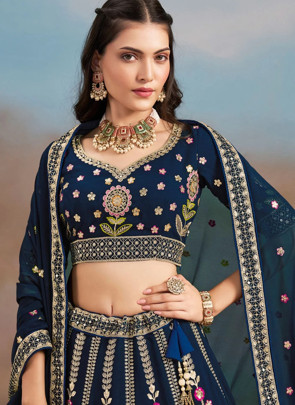 Designer Blue Georgette Lehenga for Wedding