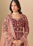Regal Maroon Velvet Suit Designs Pakistani with Heavy Embroidery