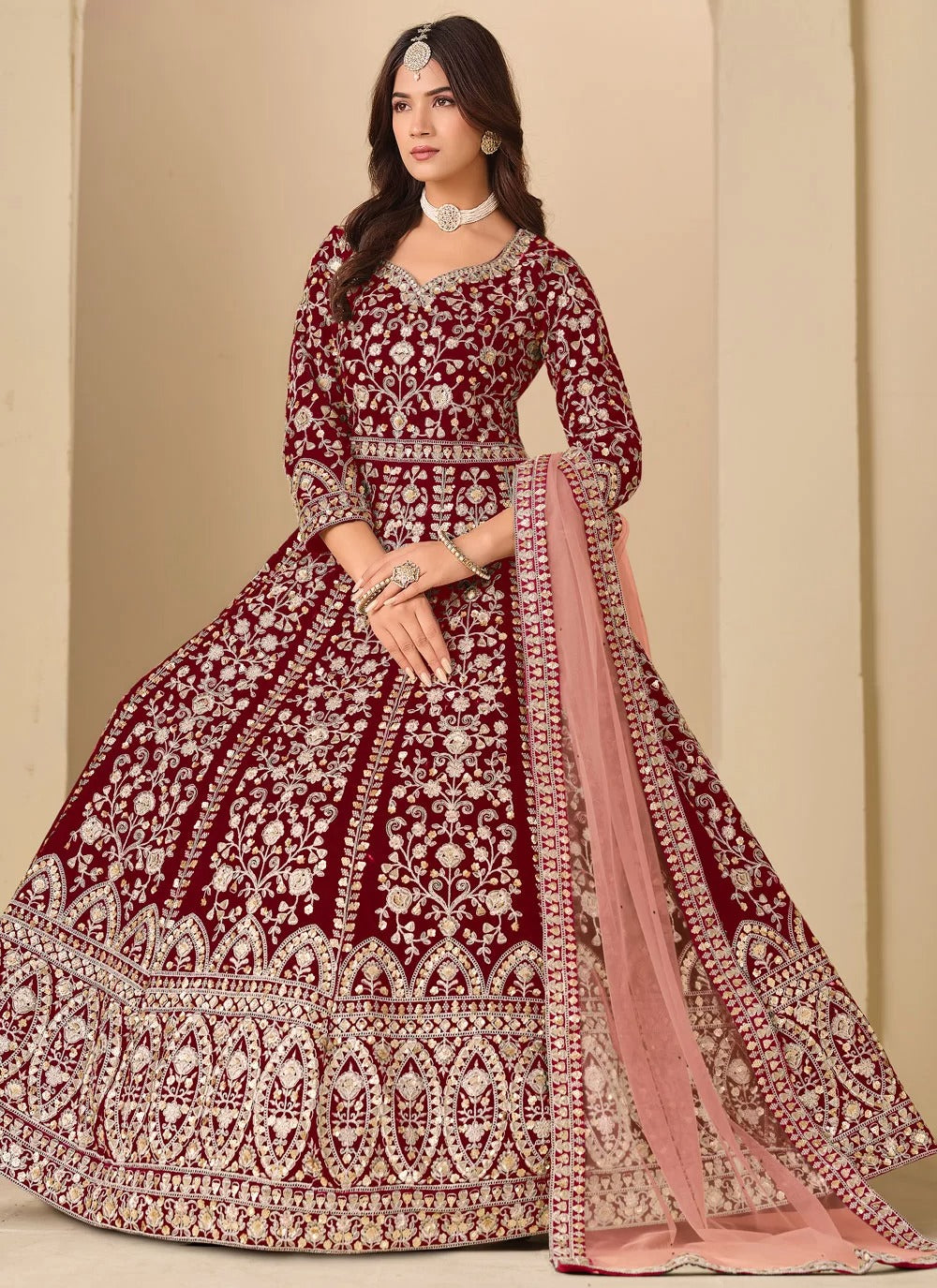 Regal Maroon Velvet Suit Designs Pakistani