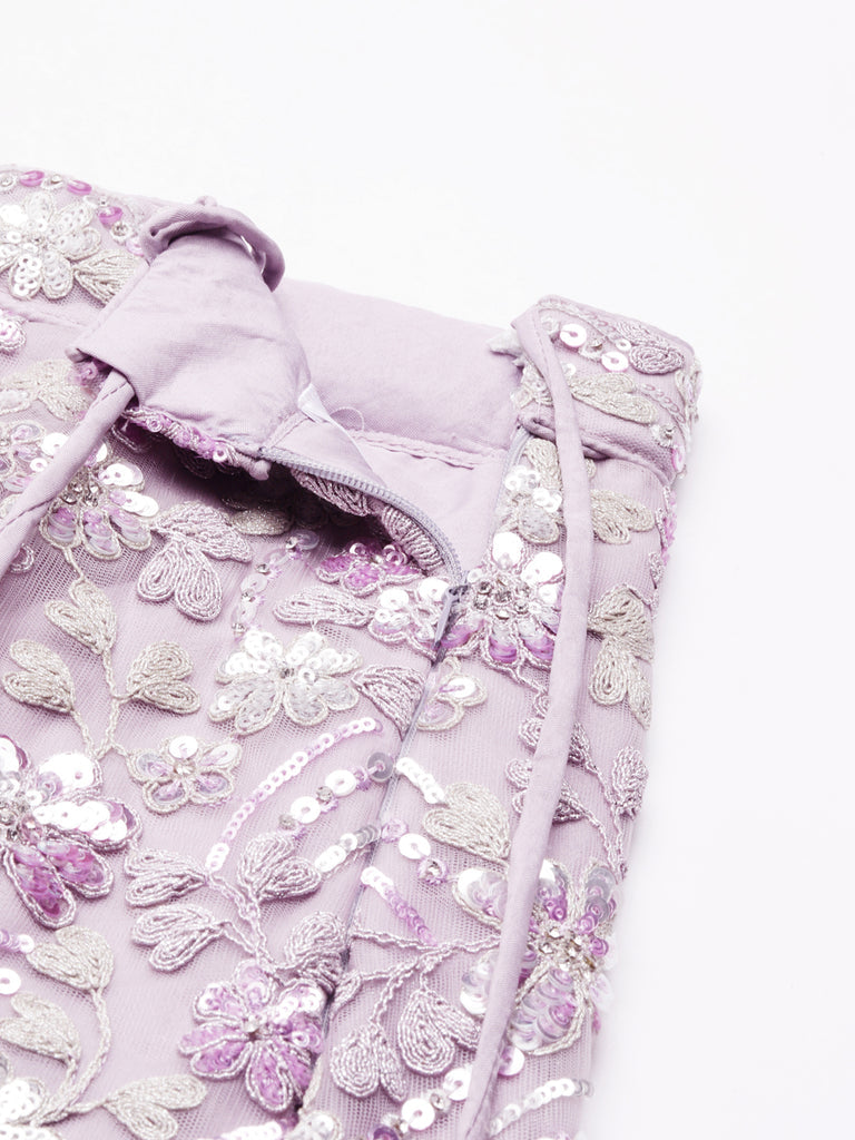 Richlook Lavender color Net Lehenga Choli Set with Zarkan & Sequins Embroidery