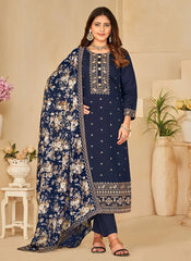 Roman Silk Sequins Embroidery Plus size pakistani suit In Blue
