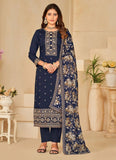 Roman Silk Sequins Embroidery Plus size pakistani suit In Blue